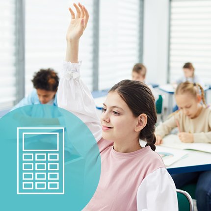 Schülerin meldet sich, Taschenrechner-Icon